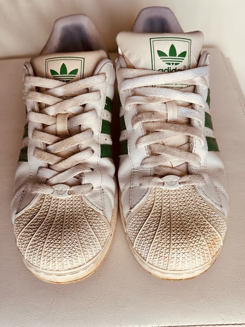Adidas Original White Sneakers with Green Stripes